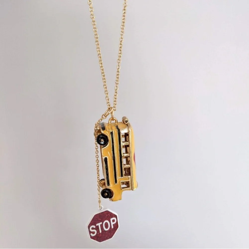 Betsey Johnson BACK TO SCHOOL Gold Tone Yellow Bus Heart Locket Long Nec… - Picture 13 of 14